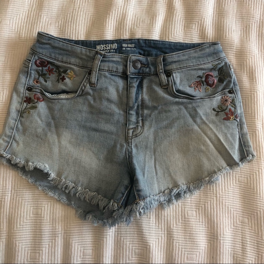 Mossimo Embroidered Light Wash CutOff Jean Shorts